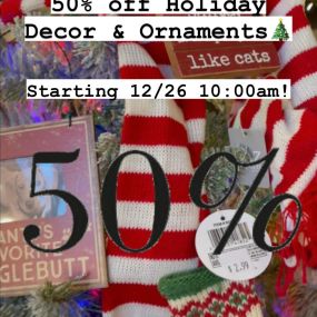 Join us today for our Post Christmas Holiday Sale! All of our holiday decor and ornaments will be 50% off!  ????