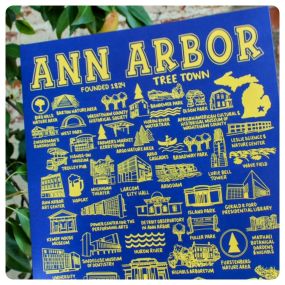 Whether you’re strolling through Barton Nature Area, catching a show at the Michigan Theater, or cheering on the Wolverines at the Big House, there’s no place quite like A².
Capture the charm of our favorite city with this stunning 11x14 inch giclée print, featuring simple line art of iconic Ann Arbor sights—each drawn in classic maize on blue. Perfect for your wall or as a gift for a new U of M student (or a proud alum)!