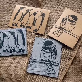 Known for his adorable block-printed birds, Brian will guide you through the process of pulling a set of your own hand-printed holiday cards.
Choose from five different designs and take home a set to delight your friends and loved ones this holiday season. $30