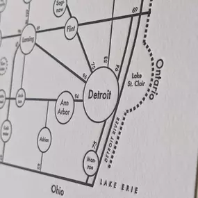 A very simple diagram of a very beautiful state. From Iron Mountain to Detroit travel the Mitten State in style from your own home! 

* 8 x 8 inches
* Letterpress printed in the USA