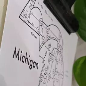 A very simple diagram of a very beautiful state. From Iron Mountain to Detroit travel the Mitten State in style from your own home! 

* 8 x 8 inches
* Letterpress printed in the USA