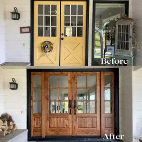 I think we can all agree this new front door is stunning!  A double door and window converted into a double door with sidelites.