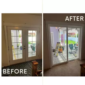 A double door unit converted to a sliding patio door.  Look at all that additional light.