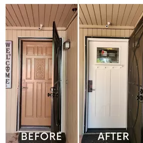 A Therma Tru craftsman style door with mantle was the perfect upgrade for this door.