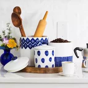 Our Santorini Collection from Vietri is the perfect summertime staple. Assorted blue and white patterns make entertaining fun by recreating the beautiful mosaic tiles found in the Greek Isles. ????????☀️