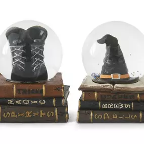 Create a spellbinding ???? display with Halloween Snow Globes. This set of 2 orbs features a Witch's Spellbook design with black glitter orbs that bring an enchanting touch to any Halloween decor. ????‍♀️