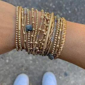 We love to stack our bracelets! ???? Our jewelry is always a best-selling collection. Our bracelets are worry-free meaning you can sleep, swim, shower, and sweat in them without worrying if they'll lose their luster. Spoiler alert: they don't. ???? Tag us and show us how you stack up!