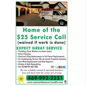 Home of the $25 Service Call - My Texas Home Services -  (469) 992-2221
