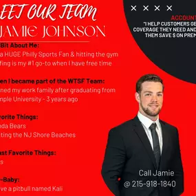 Thomson Team Member Spotlight - Meet Jamie!
When Jamie is not helping his customers, you can find him golfing, sunning on the Jersey beaches or hitting up the gym.  He's an avid Philly sports fan and so is his pup, Kali.
Jamie has been part of our WTSF family for 3 years after graduating from Temple University.