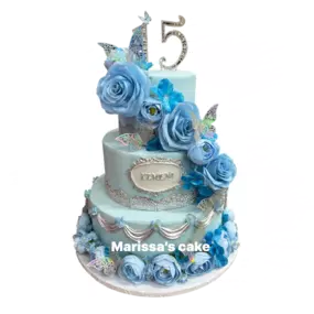 The House of Marissa's Cake - 3 tier quinceanera cake in blue