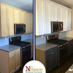 Before and after cabinet painting in Hinsdale, IL