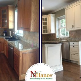 Before and after cabinet painting in Elmhurst, IL