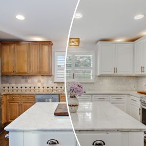 Before and after cabinet painting in Naperville, IL