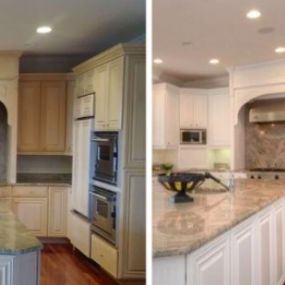Before and after cabinet painting and cabinet refacing in Chicago, IL