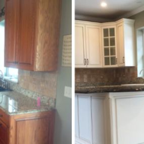 Before and after cabinet painting and cabinet refacing in Naperville, IL