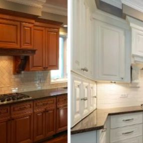 Before and after cabinet painting in Evanston, IL