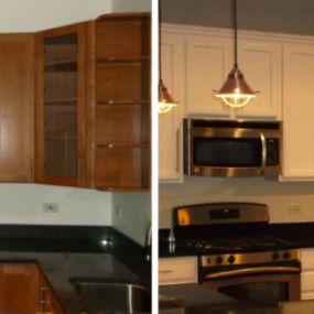 Before and after cabinet painting in Arlington Heights, IL
