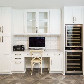 White painted drawers and cabinets