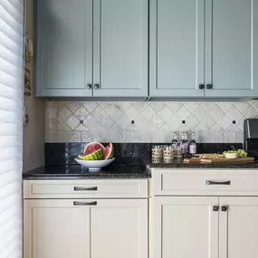 shaker beige and green two-tone cabinet painting in Carmel, IN