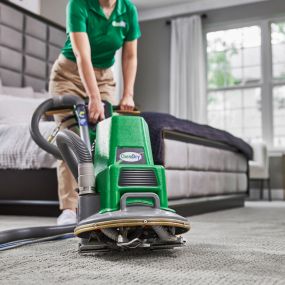 Woman using equipment to clean carpet