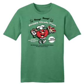 Our friends at Cincy Shirts just debuted the ALL NEW Snappy Cicada Pizza t-shirt.  Purchase one for yourself, for a friend and it is the PERFECT Father's Day Gift, when combined with a Snappy Tomato Pizza.   

Thank you Cincy Shirts for helping us celebrate the return of the Brood X Cicadas in style.

Order your Snappy Cicada t-shirt (http://bit.ly/SnappyCicadaShirt)
Order your Snappy Tomato Pizza (http://bit.ly/SnappyTomato) 
and celebrate those Cicadas!