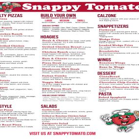 MENU
PIZZA and Antipasto
Snappy Tomato Pizza - West Union - (937) 544-5583
Carryout, Pick-Up and Delivery