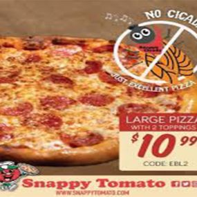 Enjoy a Snappy Tomato Pizza – Lunch, Dinner or Evening Snack
Delivery, Pick-Up or Carry-Out

No Cicadas - Just Excellent Pizza