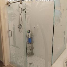 Custom Etched Shower Doors - Frameless and Semi-frameless Shower Enclosures - Sliding Shower Doors - Lemon Bay Glass & Mirror
