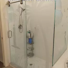 Custom Etched Shower Doors - Frameless and Semi-frameless Shower Enclosures - Sliding Shower Doors - Lemon Bay Glass & Mirror