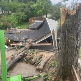 After fallen tree removal on garage in Fenton, MI