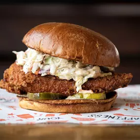 All white meat natural Chicken breast, double fried in Beef Tallow, topped with homemade Coleslaw, our very own Coop Sauce, on a whole butter toasted Brioche Bun. Choose 4oz Chicken Breast or 7oz Chicken Breast.