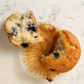 Our famous blueberry muffin baked fresh in-house every day at PJ's Coffee on Braun Road in San Antonio, TX.