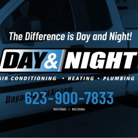 Day and Night logo over a photo of a work truck with the motto 