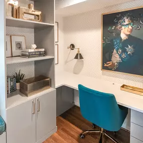 A custom built in office space with storage