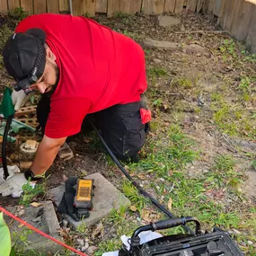 Raymond checking out a clogged toilet drain using our hi-tech drain camera