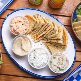 Dip Sampler - Tzatziki, Spicy Feta, Baba Ghanoush, Hummus