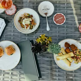 Dinner spread on the patio in Oxford, Mississippi