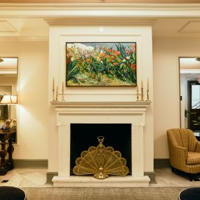 Elegant lobby fireplace at The Oliver Hotel of Oxford