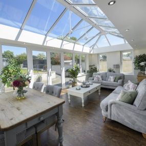 A modern, white anglian conservatory.