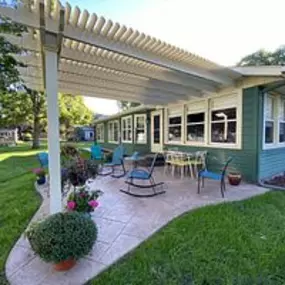 Beautiful stamped concrete patio with pergola