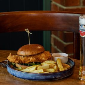 Hand-coated Southern-fried chicken burger, garlic mayonnaise