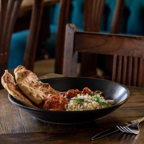 Classic chicken tikka masala, long grain rice, sourdough naan