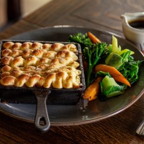 Pulled lamb shepherd’s pie, seasonal vegetables