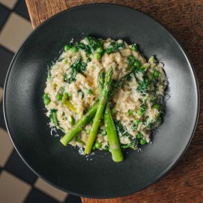 Asparagus, pea & spinach risotto, lemon, parsley