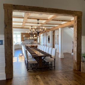 These Hand Hewn Barn Beams have a NEW LIFE!  Designed by, LML Estate Management
 Fort Wayne, Indiana
and Ohio Valley Reclaimed Wood  Bellville, Ohio supplied these project ready
 Reclaimed Wood Beams for this Door entry and Dining room ceiling project.