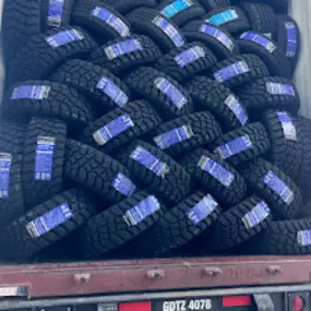 International Tire Center bulk truck tires inventory at their tire shop in San Bernardino, California