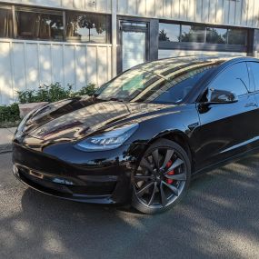 Full chrome delete on this 2021 Tesla Model 3 Performance at our shop in Wheat Ridge