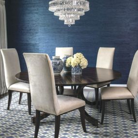 Geometric area rug in Dining Room.