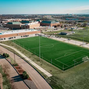 full size, lit, multi sport turf. Field is lined for soccer but available for rent for any sport