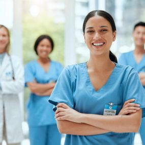 A group of doctors wearing scrubs looking for medical-grade healthcare laundry services in Largo, FL